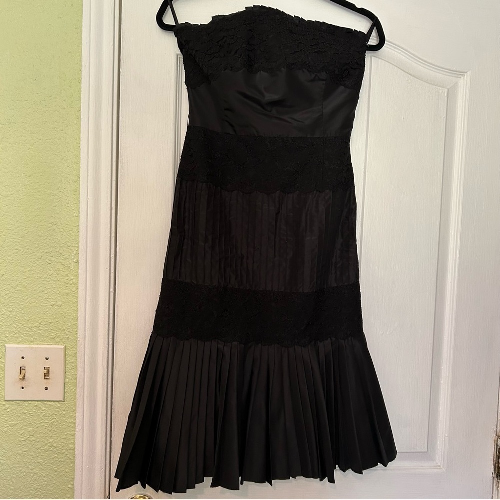 Banana Republic Black Pleated Strapless Lace Dress